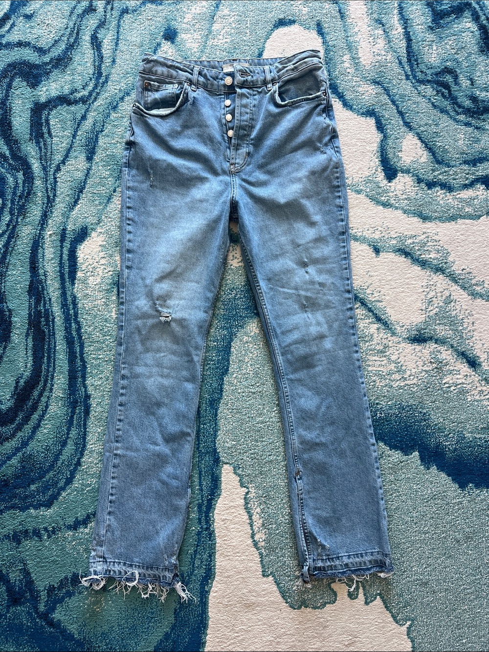 Free People Light Blue Straight-Leg Button-Fly Jeans